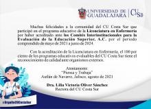 Acreditan calidad educativa de la Licenciatura en Enfermería del CUCSUR